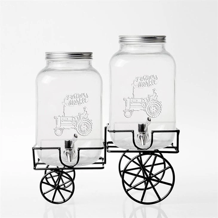 Glass Beverage Dispenser On Metal Stand
