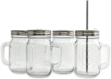 Комплект от 4 бр. Стъклен буркан с дръжка