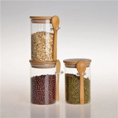 Контейнери за стъклени буркани с бамбукова лъжица