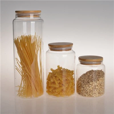 Голям керамичен буркан за съхранение с бамбуков капак