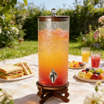 Цилиндричен стъклен диспенсер-с текстура на дърво